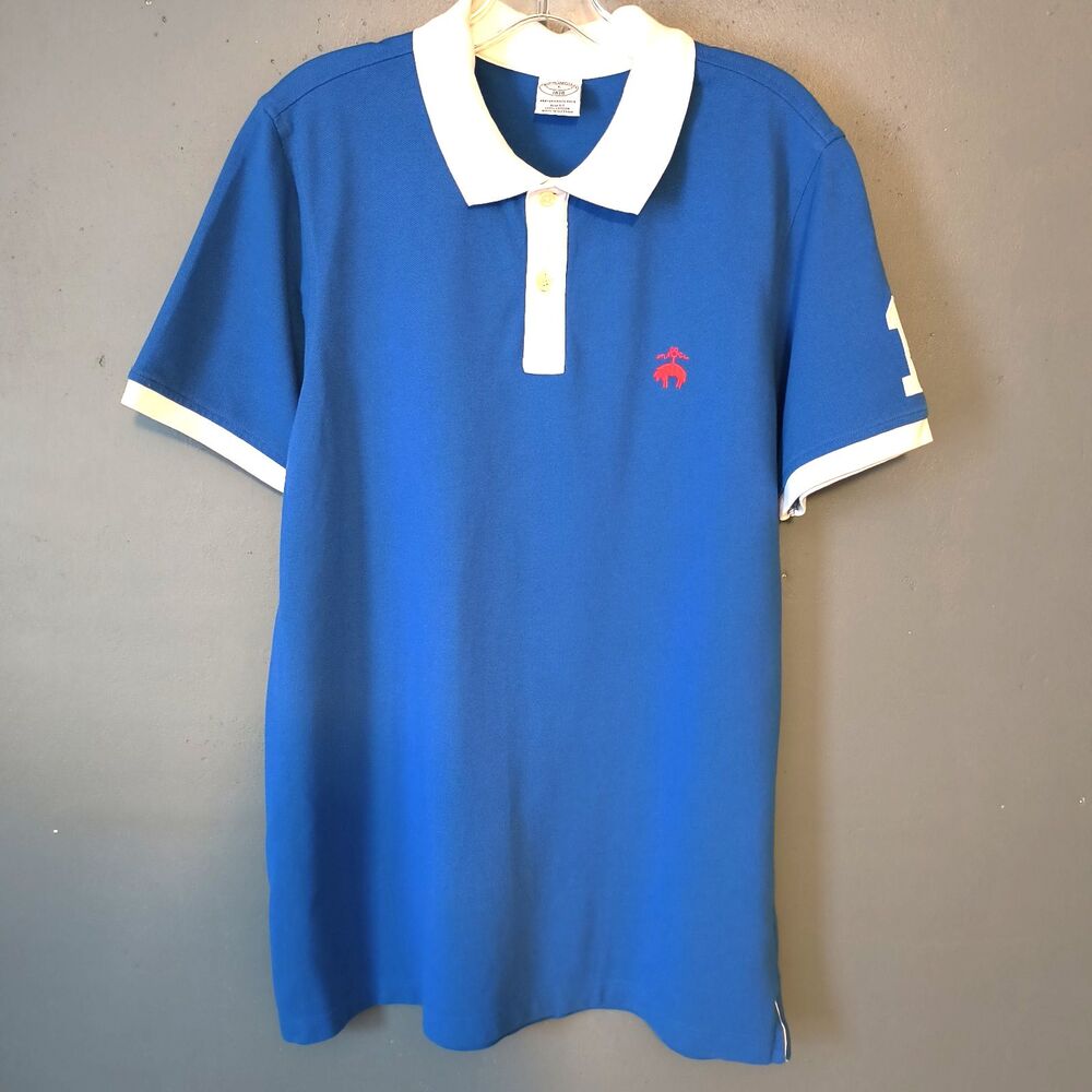 Brooks Brothers 1818 Polo Shirt Men's L Blue Performance Slim Fit Golf Tennis